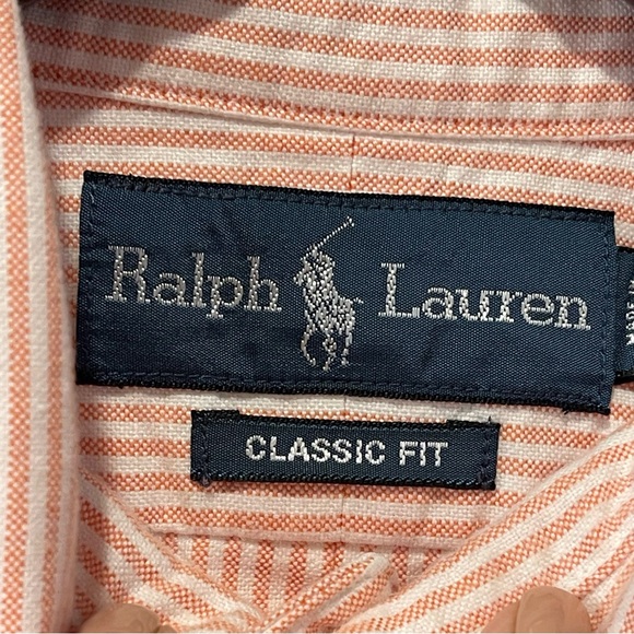 Ralph Lauren Men's Vintage Pink White Stripe Classic Fit Cotton Size 16 32/33 - Picture 6 of 9